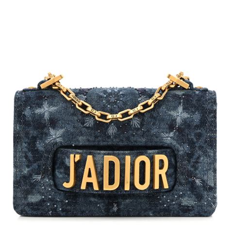 CHRISTIAN DIOR Denim Embroidered Mini J'Adior Chain Flap 